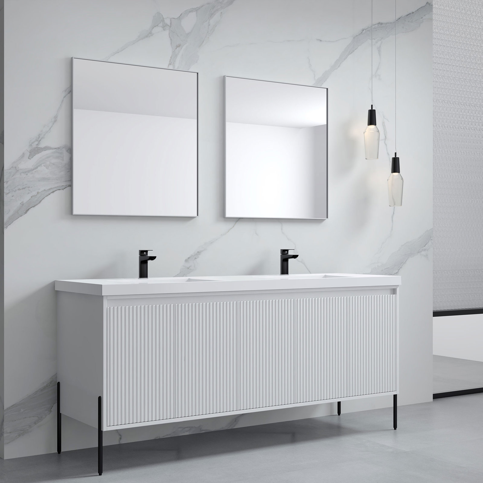 Socwell 73" Double Bathroom Vanity, White, White