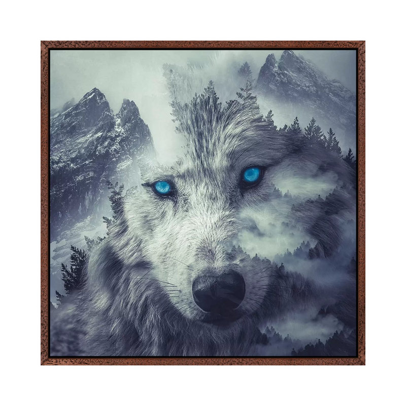 Mountain Wolf by Paul Haag - Print on Canvas, 45.72 cm H x 45.72 cm W, Classic Brown Wood Framed
