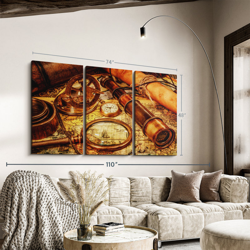 "Vieux outils de navigation nautique" sur toile, H 48 po x l 74 po