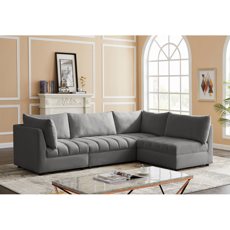 Ensoll Velvet Sectional Reversible, Grey Velvet