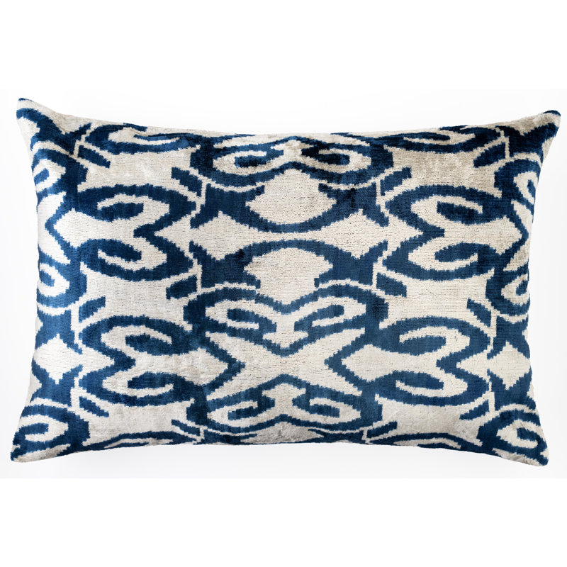 Silk Lumbar Rectangular Pillow Cover & Insert, Blue/White/Geometric