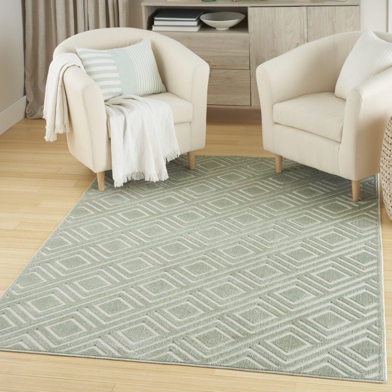 Tapis d'intérieur moderne Ebern Designs Garp Green, Rectangle 6 pi 7 po x 9 pi 2 po