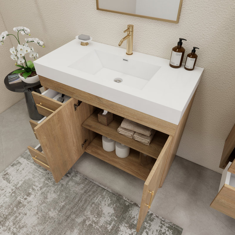 42" Single Bathroom Vanity Set with Drawers and Doors, Oak