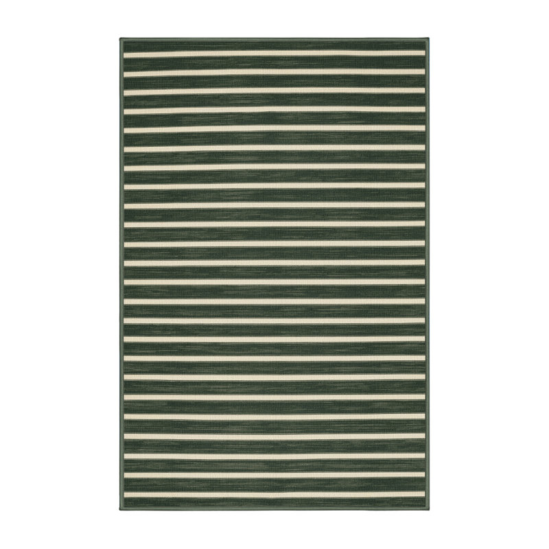 Tapis vert à rayures horizontales lavable à la machine, Rectangle de 5 pi x 8 pi