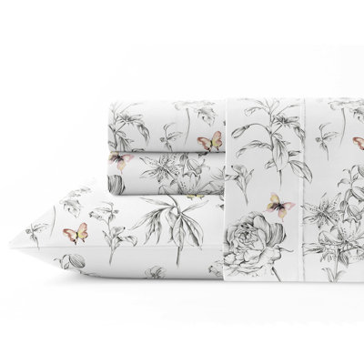 Pointehaven Pollen Printed Cotton Percale 3 pc Sheet Set, Twin Extra Long