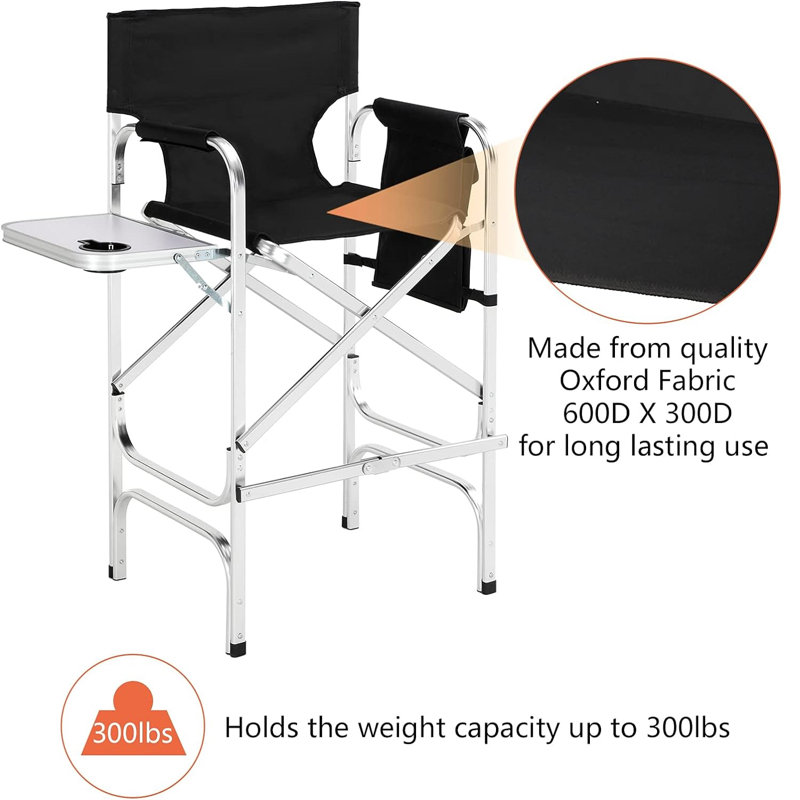 31" Tall Bright Aluminium Frame Folding Director Chair With Side Table