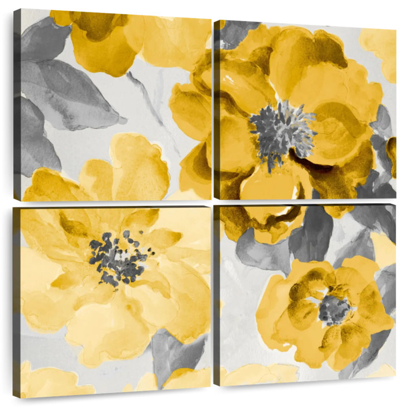 Harnek délicat floral jaune et gris I, H 38 po x l 38 po
