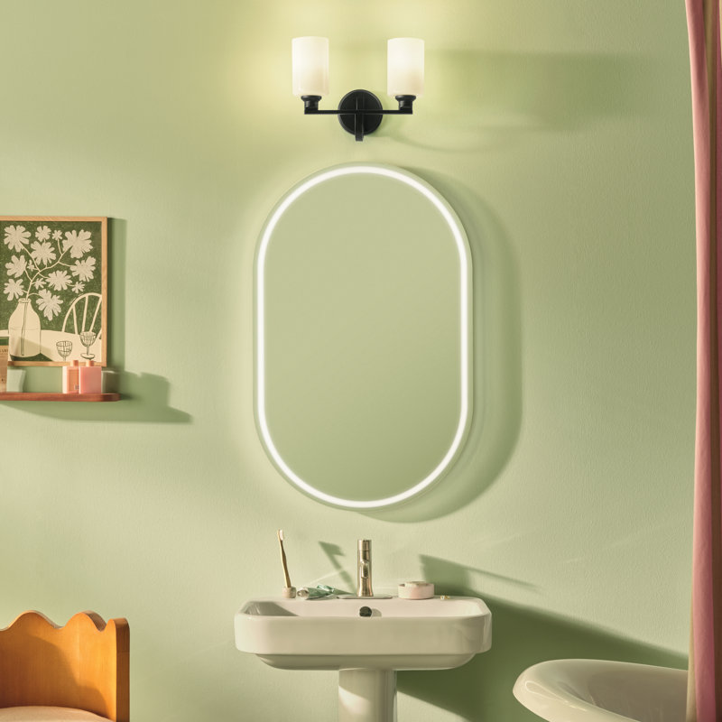 14.25" 2-Light Vanity Light with Glass, Satin Black, Opal Etched