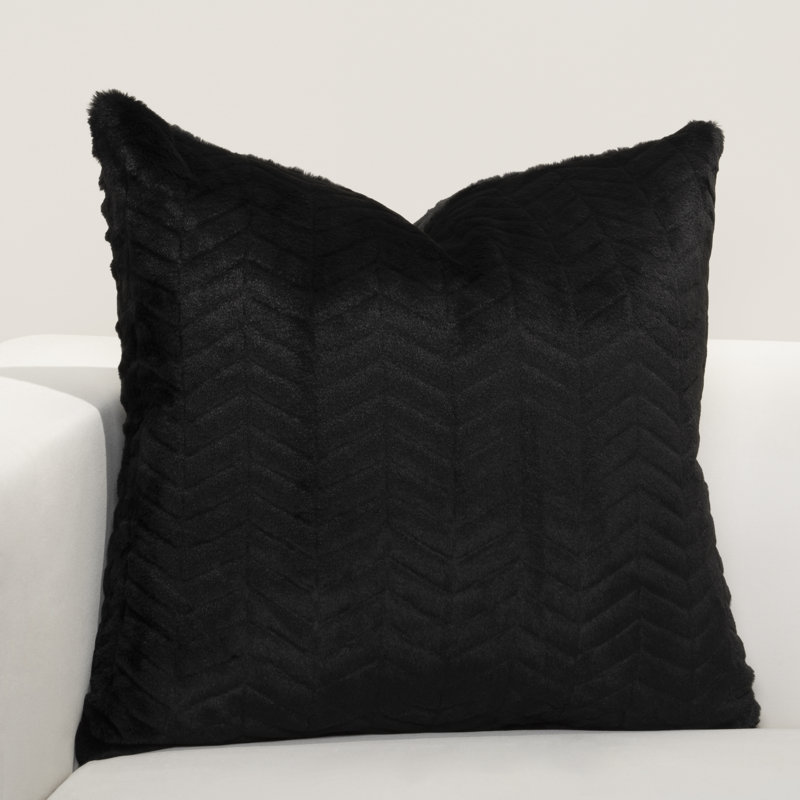High Kicks Faux Fur Black Chevron Throw Pillow, 18" x 18", Feather