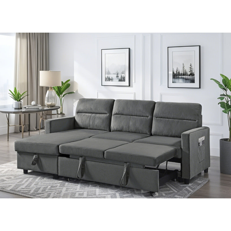 Canapé-lit modulaire réversible en velours gris foncé 81,5 po