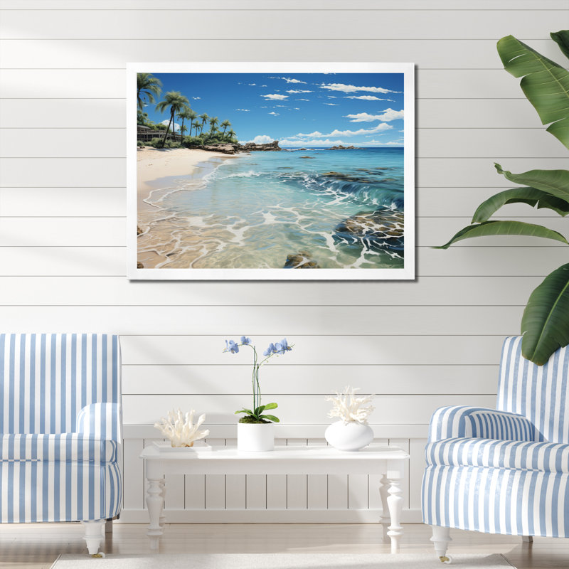 «Beach Sandy Paradise I», reproduction d'art sur toile encadrée, H 16 po x l 32 po x P 1 po, Cadre photo blanc