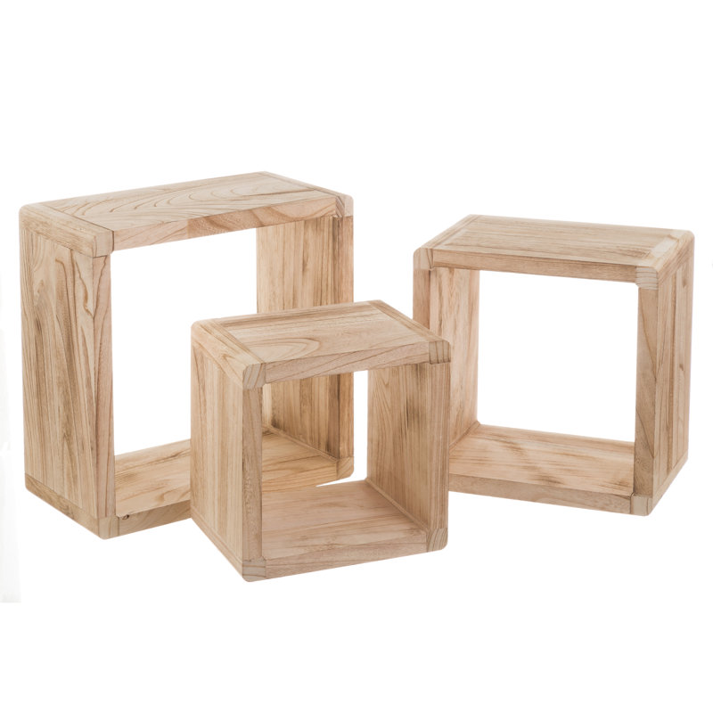 Martha 3 Piece Square Solid Wood Floating Shelf, White, 12cm H x 30cm W x 30cm D