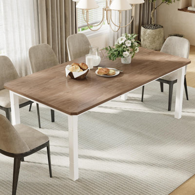 Rectangular Dining Table for 6-8, Modern Farmhouse Wood Kitchen Table with Metal Frame, Large Conference Desk, Natural
