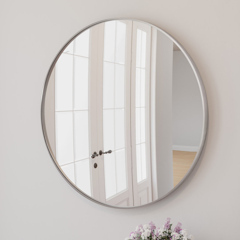 Miroir mural Adrihanna, Argent brossé, 36 po x 36 po