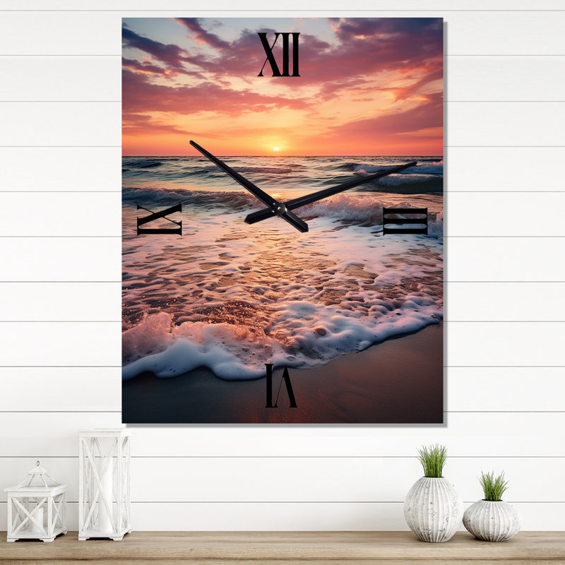 Photo de plage plage de sable Sablo - horloge murale moderne, H 32 po x l 24 po x P 1 po