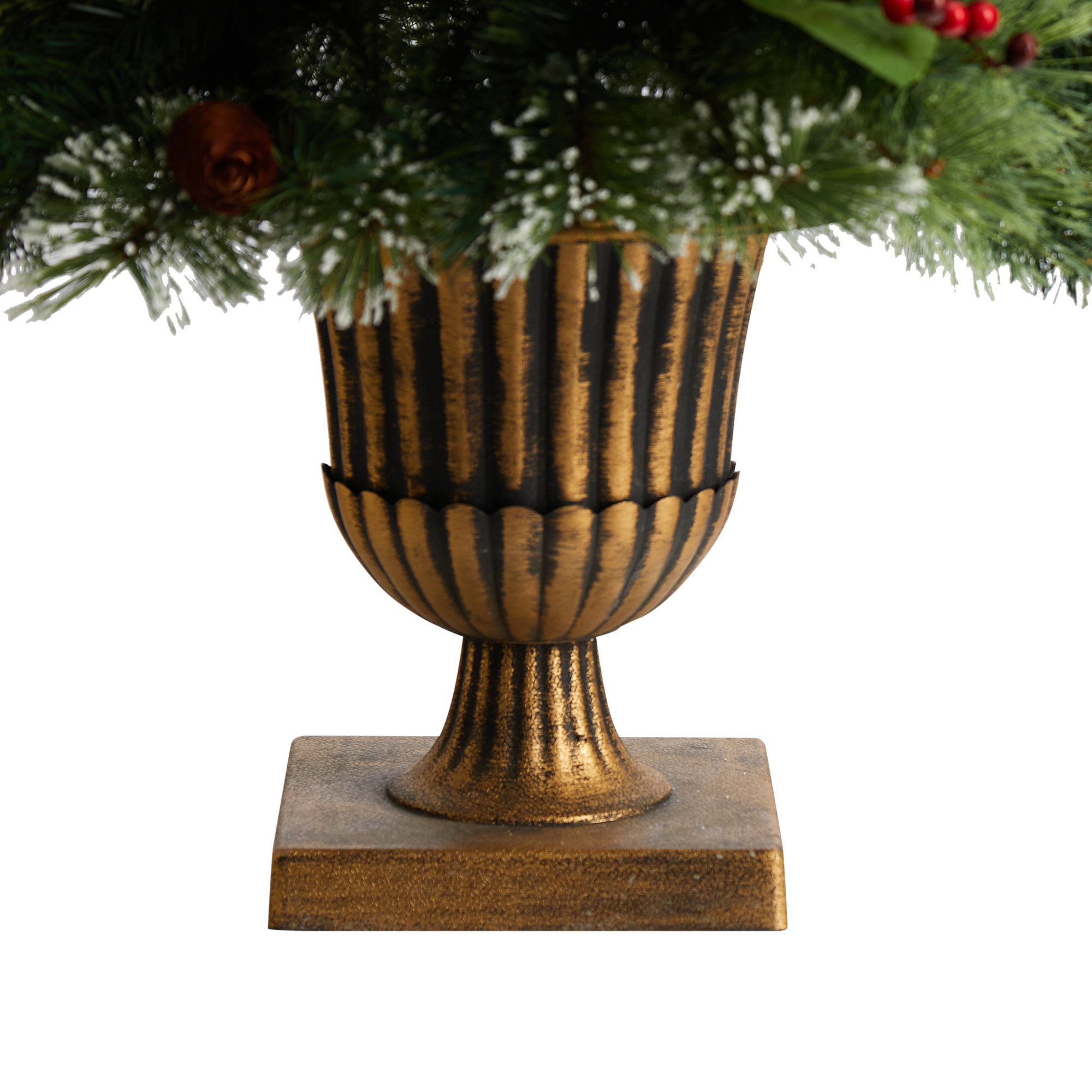 Holiday Pre-Lit Snow Tip Greenery, Berries and Pinecones Artificial Christmas Plant in Urn