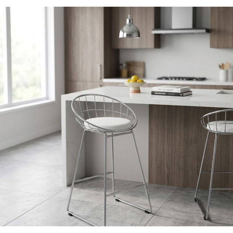 Luther Metal Frame Counter Stool, White, Chrome
