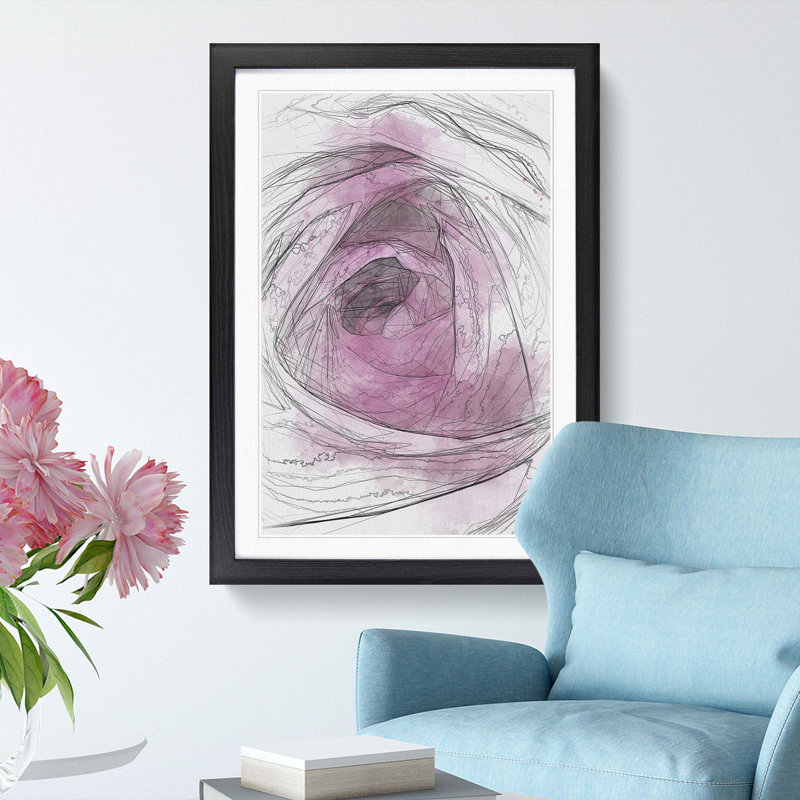 The Heart of a Pink Rose in Abstract - Picture Frame Graphic Art Print on MDF, 48cm H x 36cm W x 2cm D, Black Framed