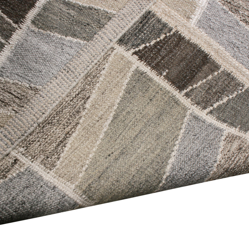 Hand Knotted Wool Geometric Area Rug, Rectangle 10' x 14'