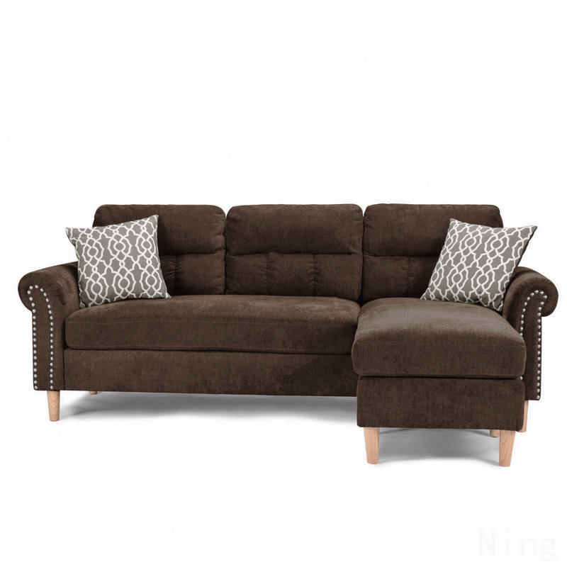 Reversible Sectional Set W/ 2 Accent Pillows In Tan, Tan