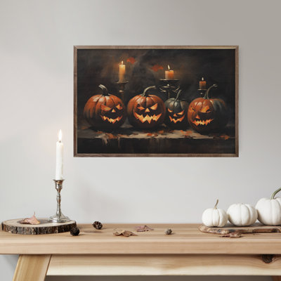 «Four Halloween Jack O Lanterns» sur bois
