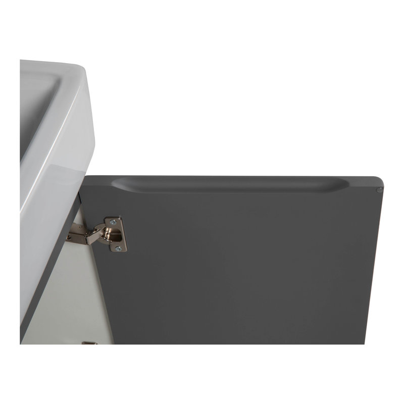 Heeba 14.56'' Single Bathroom Vanity with Ceramic Top with Mirror, Grey Matt