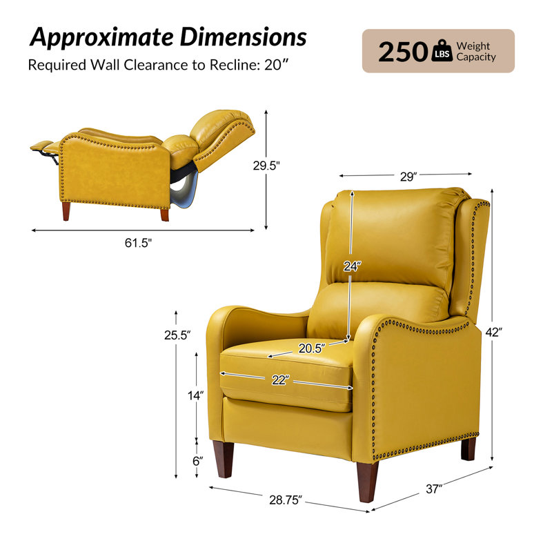 Fauteuil inclinable en cuir véritable de 28,75 po de large Neliyah, Yellow