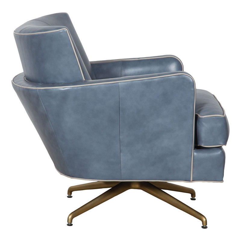 Kyle Swivel Armchair, Brushed Brass, 1181 Pearl Genuine Leather