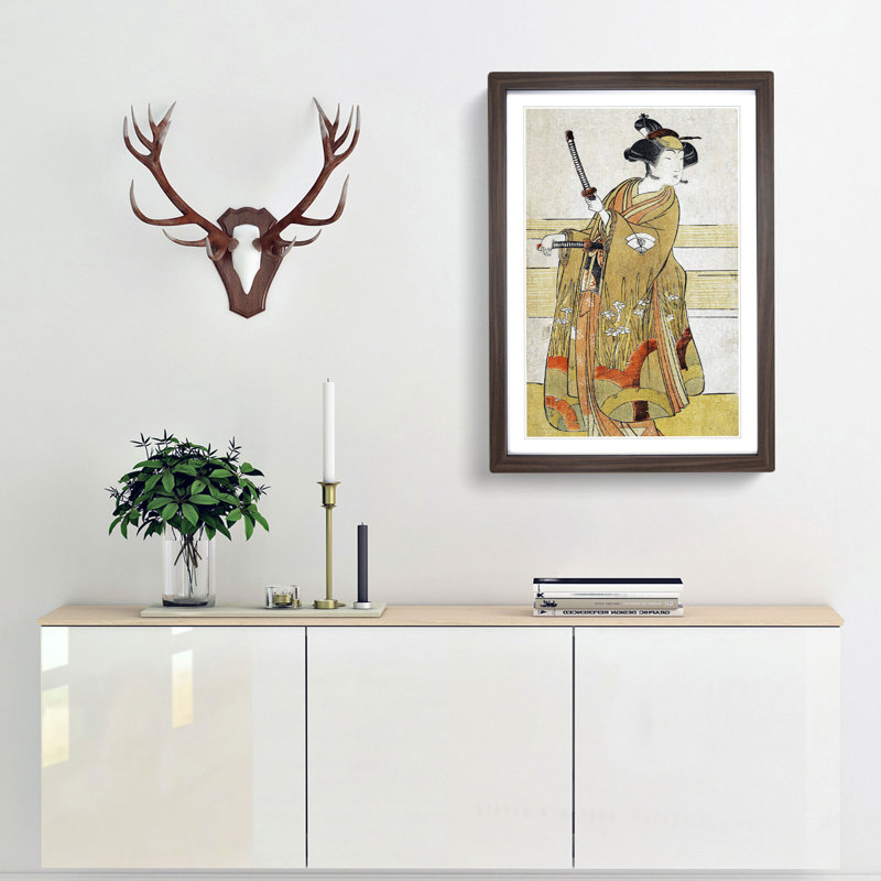 Woman with Samurai Swords by Katsukawa Shunsho - Framed Print, 48cm H x 36cm W x 2cm D, Walnut Framed