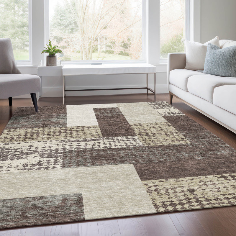 Tapis brun lavable à la machine de qualité supérieure Prisco, Rectangle 10 pi x 14 pi