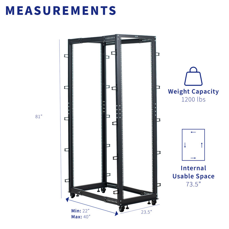 VIVO 42U Open Frame Adjustable Server Rack, 4 Post Mobile Data Holder