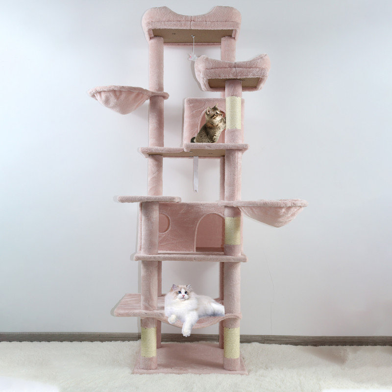 Grand arbre à chat à niveaux multiples de 68 pouces avec hamacs et poteaux à griffer, Rose