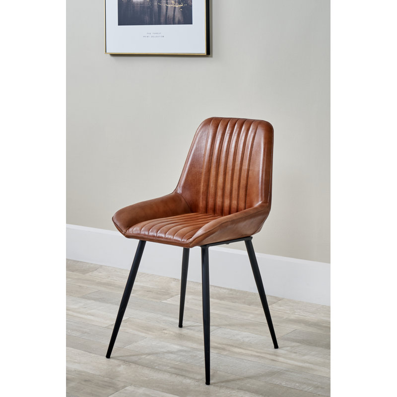 Mariners 52cm H Genuine Leather Upholstered Metal Upholstered Back Side Chair, Brown