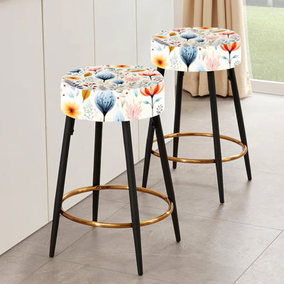 Soft Pastels Flower Accents - Boho Bar Stools Set Of 2