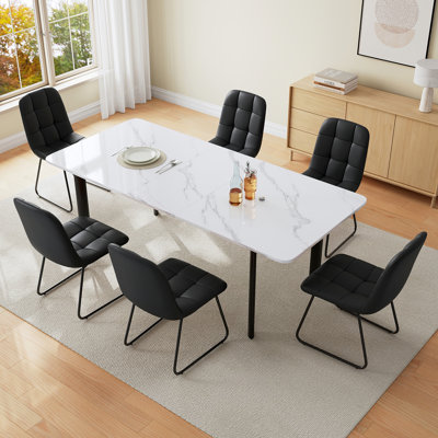 7 Piece Mdf Dining Table Set, Extendable Rectangular Table , Modern Kitchen Dining Table Set, Dining Table With 6 Dining Chairs