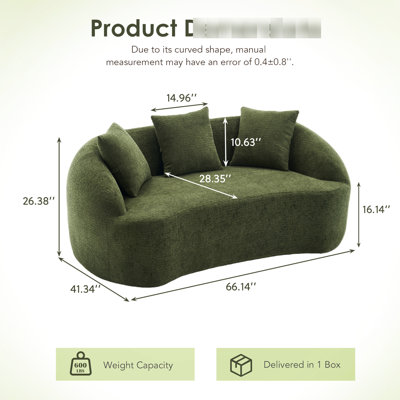 Canapé incurvé moderne 049s 2 en chenille sans os, version améliorée, 3 coussins, idéal pour les appartements, design d'espace avec un salon décoratif, confortable pour les invités