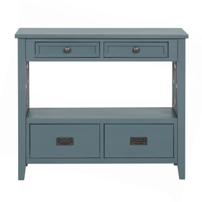 36" Farmhouse Pine Wood Console Table With 4 Drawers & 1 Storage Shelf For Entryway, Living Room, Bedroom, Hallway, Kitchen
