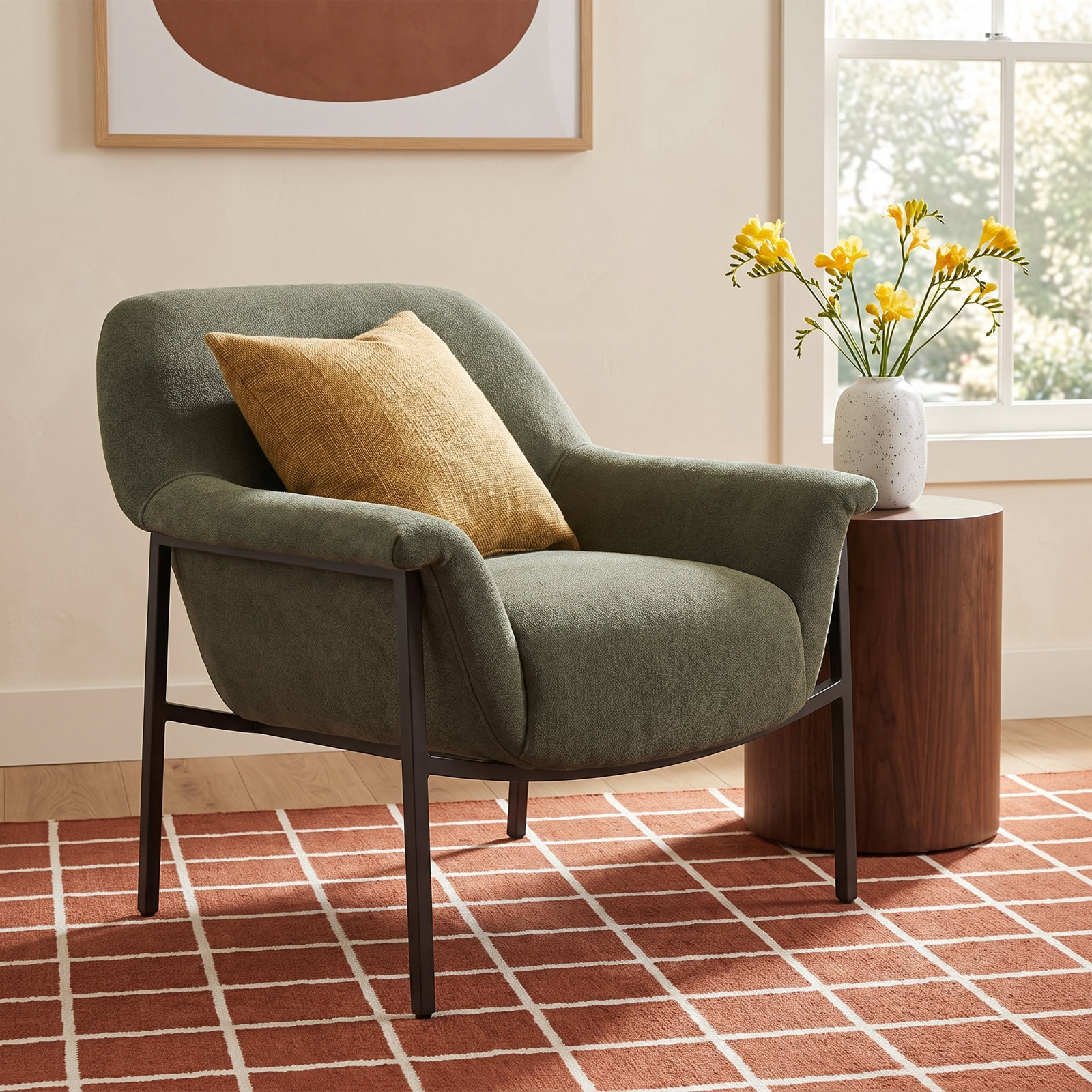 Accent Armchair, Green Polyester