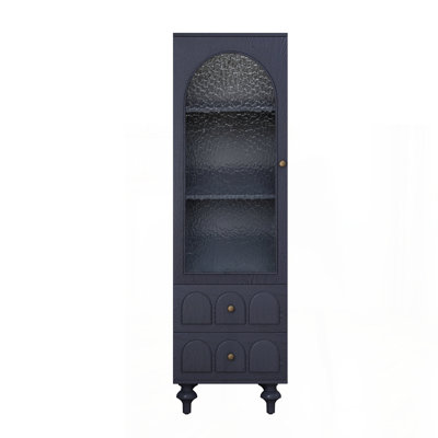 62.99" Tall Storage Cabinet Display Cabinet with Tempered Glass Door, Two Drawers and an Adjustable Shelf Spacious Storage Solutions, for Living Room,