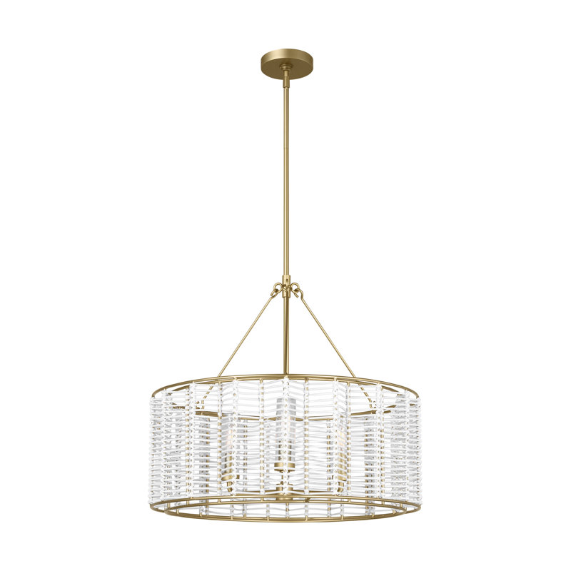 Thom Filicia Winslow Dining Room Chandelier With Clear Shade, 21.25" H x 23.75" W x 23.75" D, Powder-Coated Brass, 3 Lights