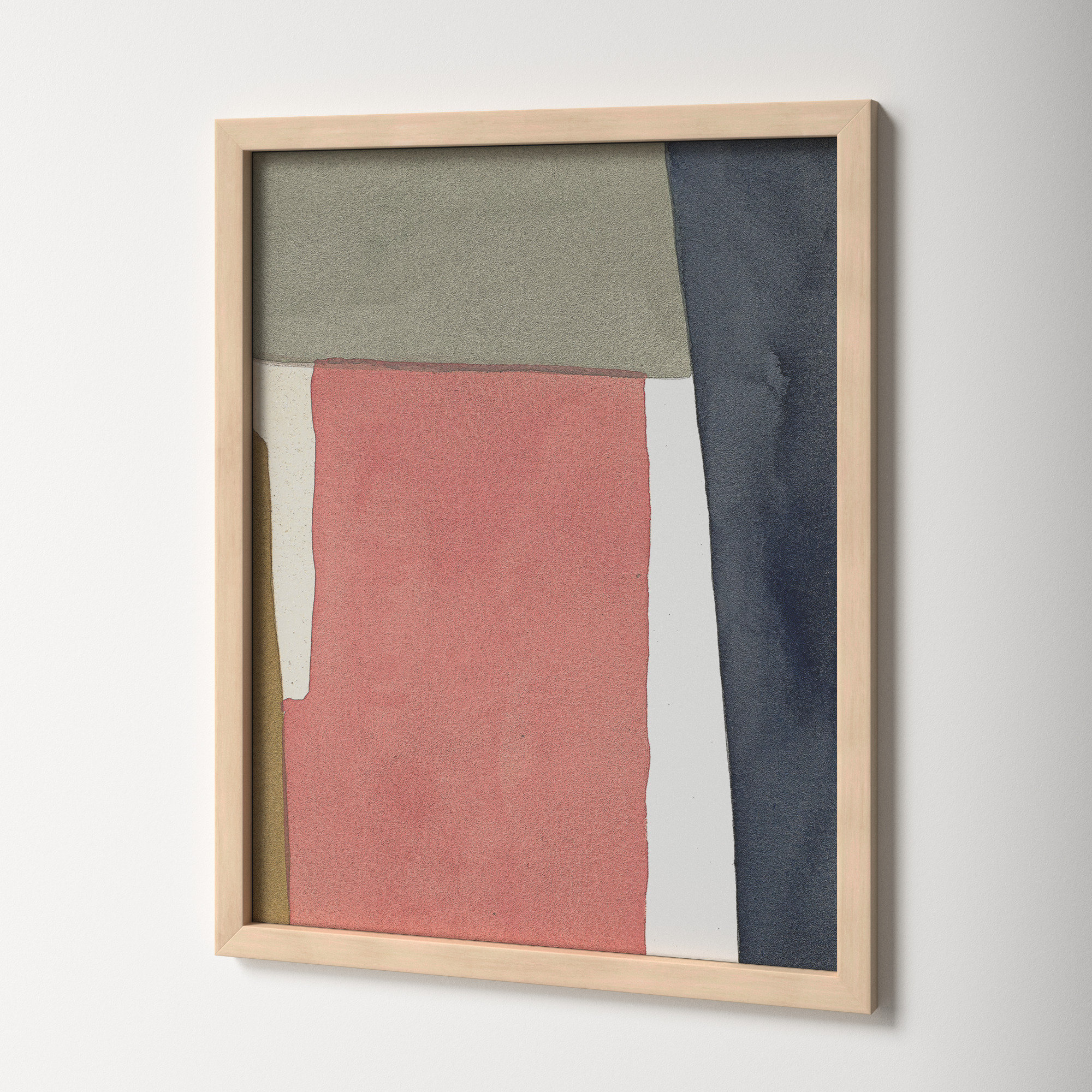 Warm Pink And Indigo by Julia Balfour, Brown Framed Paper, 38" H x 30" W x 1.25" D