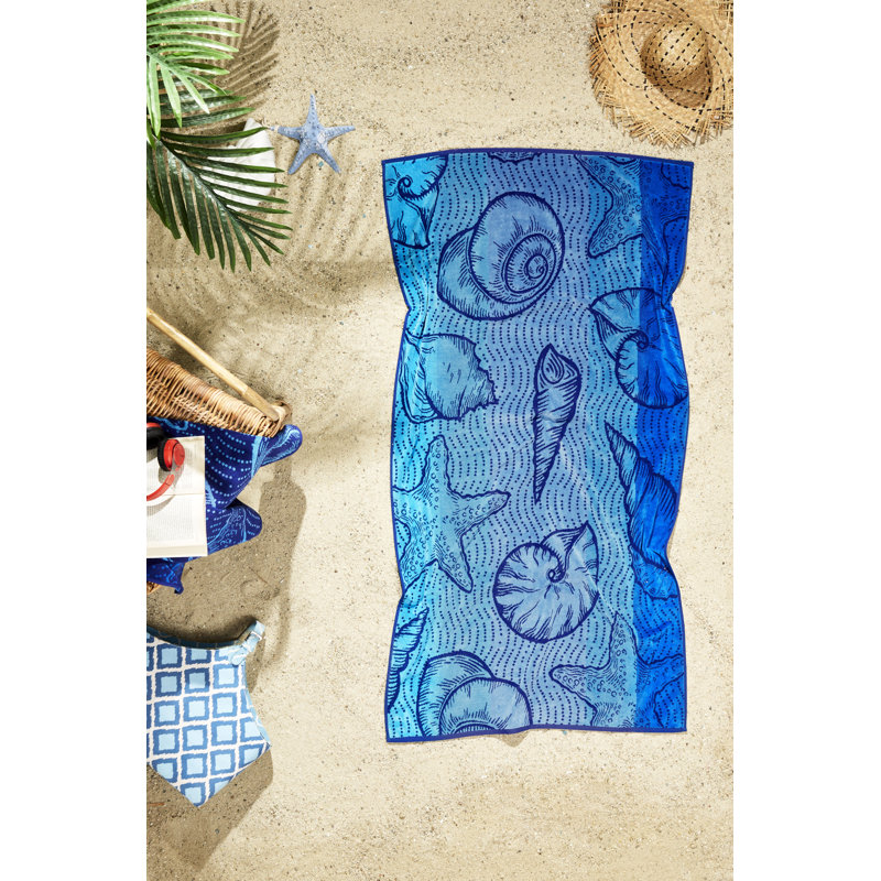 Ozdilek 34x64 Beach Towel - 100% Turkish Cotton, Luxury Soft Velour, Quick Dry, Absorbent, Fade-Resistant, Oversized Pool & Spa Towel,  Sea Shell Design, Eco-Friendly (Ocean Serenity)