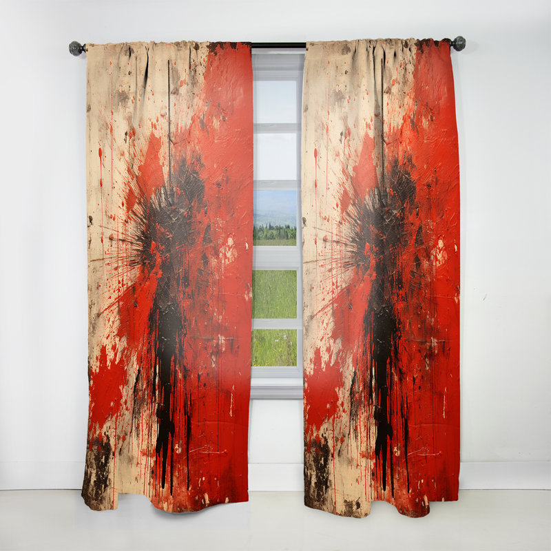 Banff Red Brown Medieval Siege Abstract Collages - Modern Velvet Curtain - Room Darkening - 1 panel, 52" W x 90" L