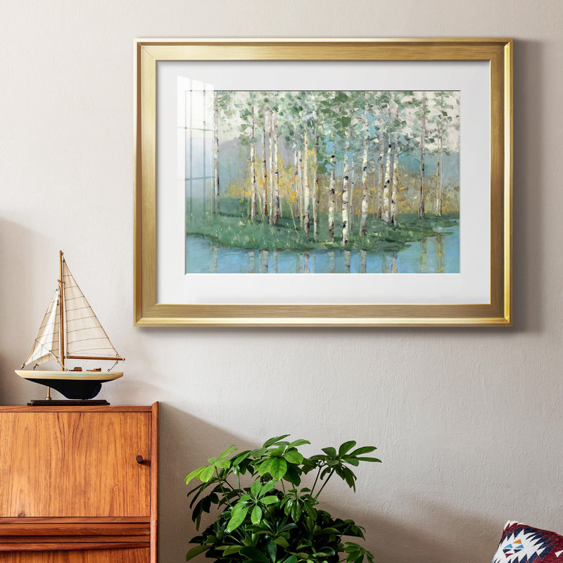Birch Reflections Revisité - Peinture encadrée, Cadre doré, H 18,5 po x l 24,5 po x P 1,5 po