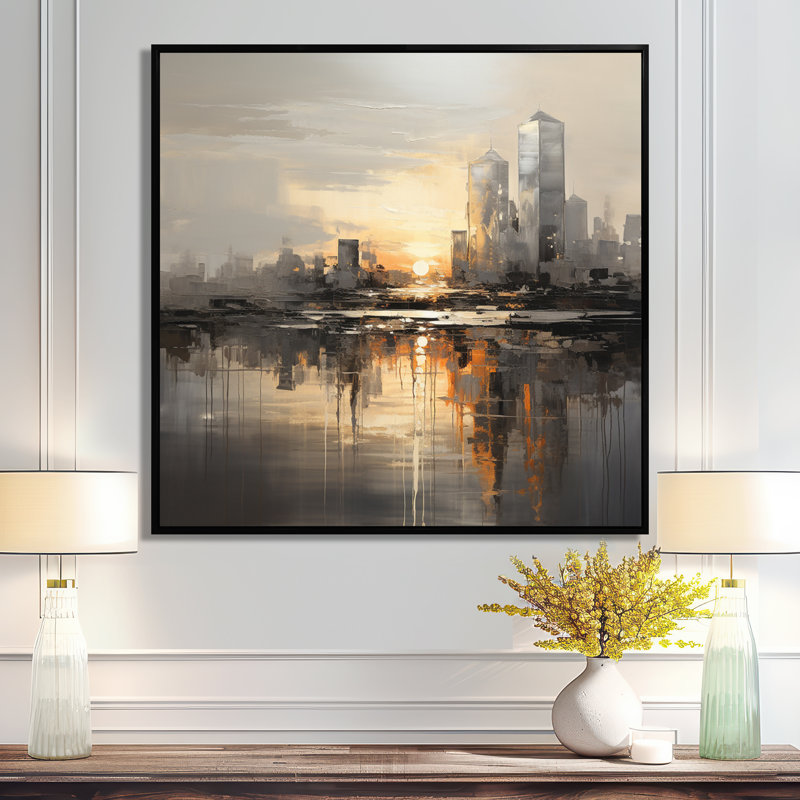 Coucher de soleil doré sur fond de coucher de soleil argenté à New York - Bâtiments de la ville, art mural