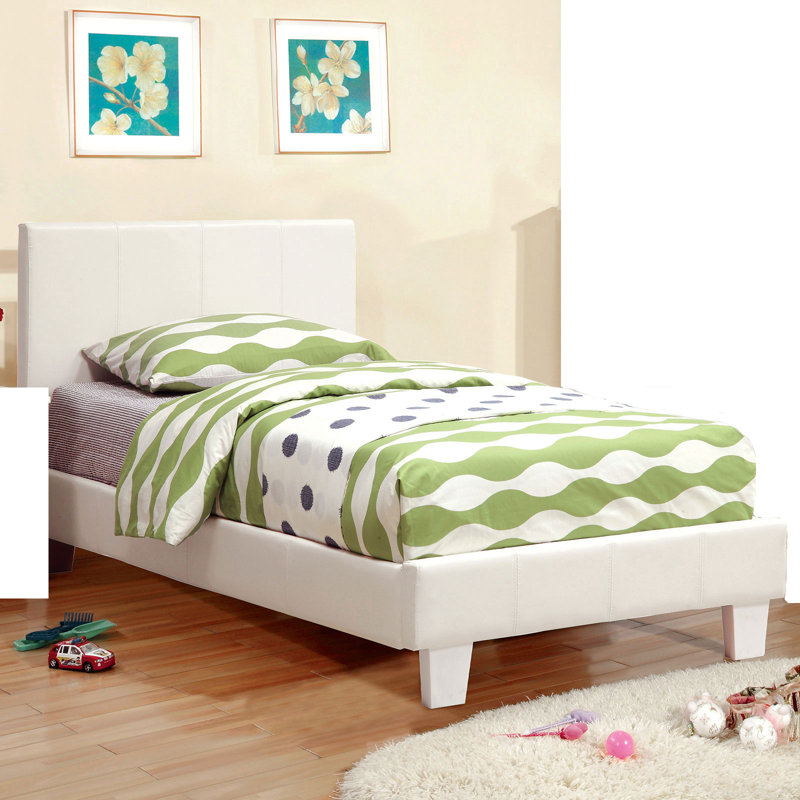 Lit plateforme tapissier Aveiro, Simple, Blanc