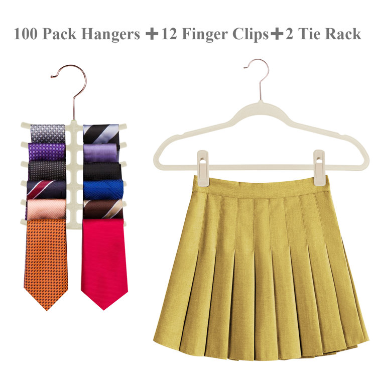 Basics Slim, Velvet, Non-Slip Clothes Suit Hangers, Ivory/Silver - Pack of 100