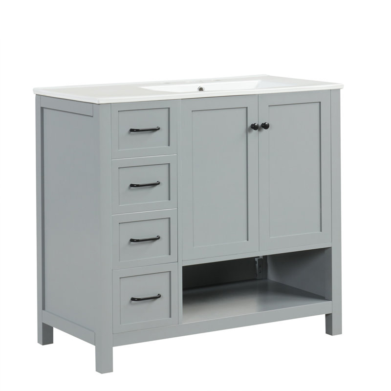 Meuble-lavabo 36 po avec comptoir avec 2 tiroirs et tablette ouverte, Gris