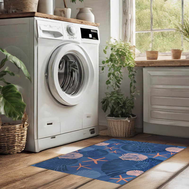 Tapis à linge antidérapant Starfish, 49 "L x 6 "H, Navy Animal Print