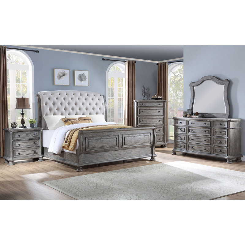 Upholstered Sleigh Bed, Queen, Gray
